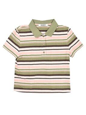 Venroy Short Sleeve Striped Cotton Polo Shirt in Green Pink